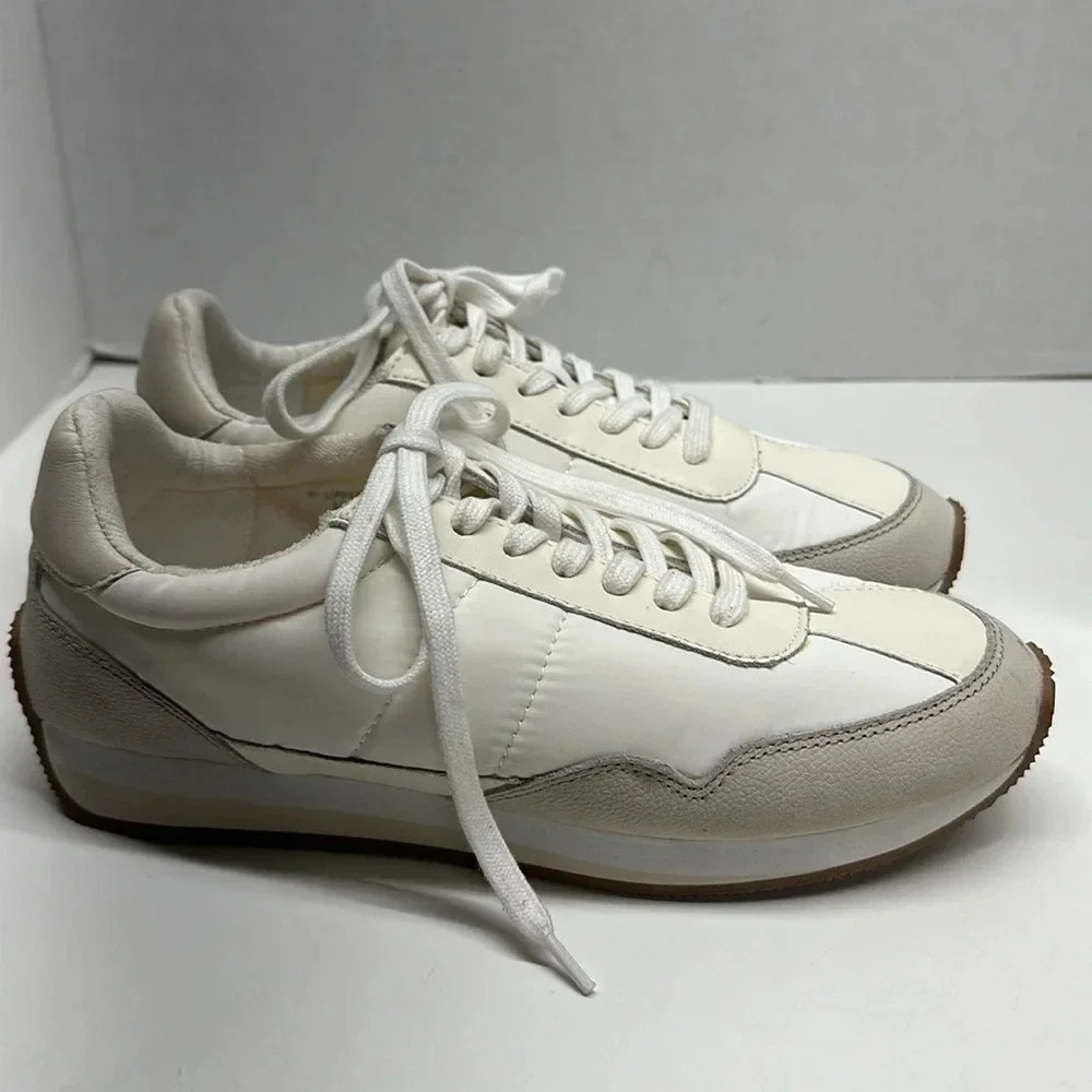 Madewell League Sneakers Shoes Lace Up Athletic Washed Nubuck Cloud Linen 9.5 - Picture 2 of 12